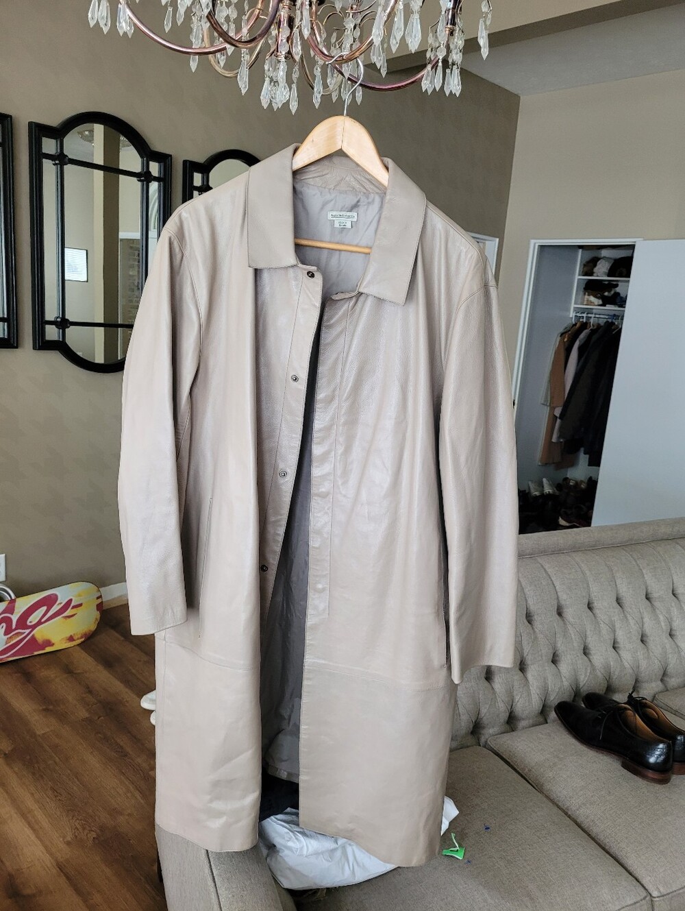 Rugby North America  Long Leather Taupe Coat Gorgous Sz M euc